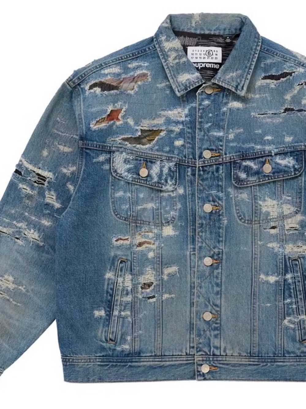 Maison margiela Supreme Distressed Light Blue Denim Trucker Jacket